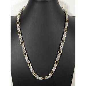 Monet Two Tone Oval Chain Link Statement Necklace Retro Silver Tone Gold Tone 24